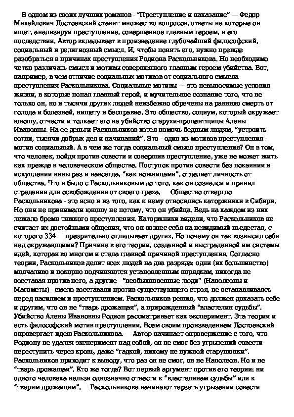 Сочинение: Социальные мотивы преступления Раскольникова в романе Достоевского 